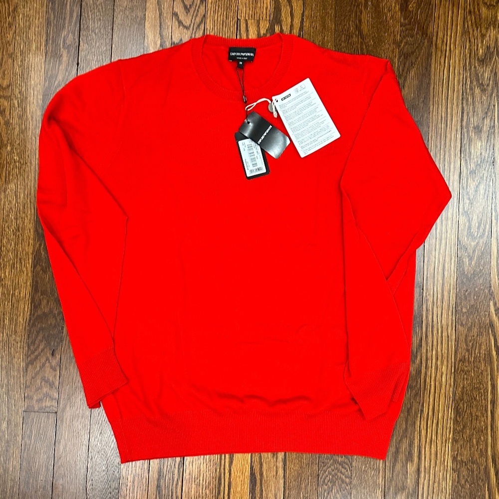 Emporio Armani Red Sweater- 100% Wool, Size IT58/XXXL (Rare Size!)Holiday Sale